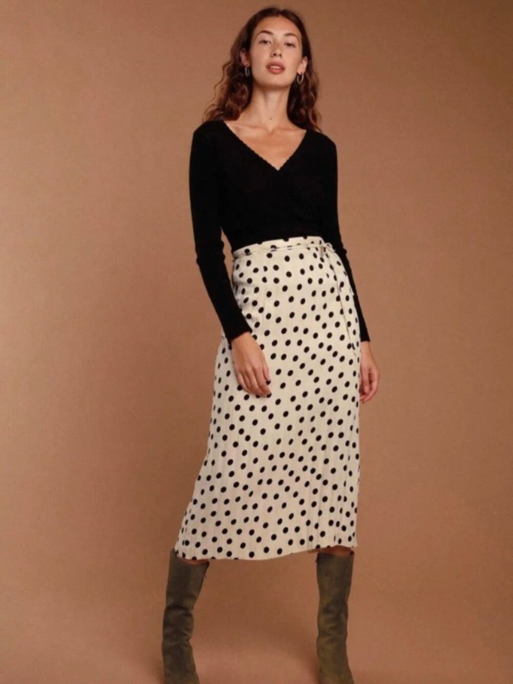 Rouje ALLIETTE skirt Cream Polka Dot Pleated Midi
